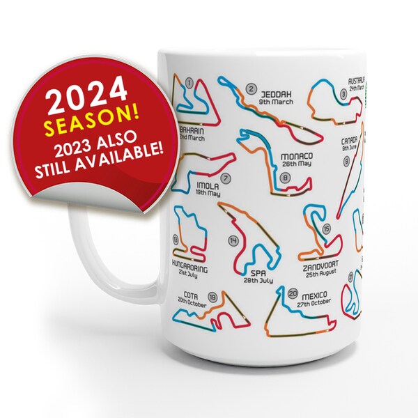 2023 Formel 1 Kalender XL Tassen – F1 2023 Season Fixture Tassen – 15 Unzen Tasse