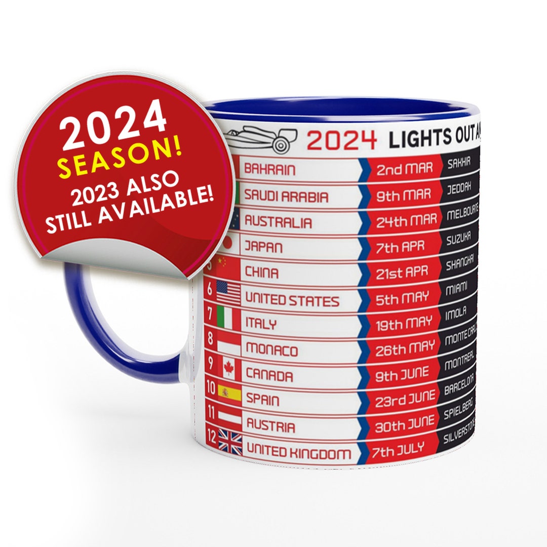 Formula 1 FIXTURES 2024 Mug Formula 1 Schedules Calendar Choose Your Colour 2023 2022 Seasons
