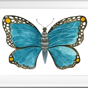 Stampa di farfalle blu, stampa murale di farfalle ad acquerello, illustrazione di animali ad acquerello, stampa artistica orizzontale, poster per la cameretta delle bambine, arte popolare
