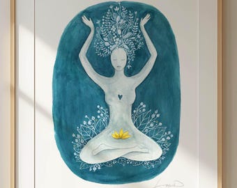 Meditation art print, Mindfulness poster, Spiritual art print, Breathe print, Yoga wall art, yoga teacher gift, Yoga watercolor wall art