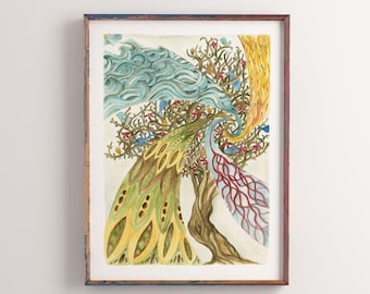 Four Elements Art, Zen Wall Art, Watercolor Tree Art Print, Tree Wall Art, Watercolor Nature Art Print, Tree Illustration, Chakra Art