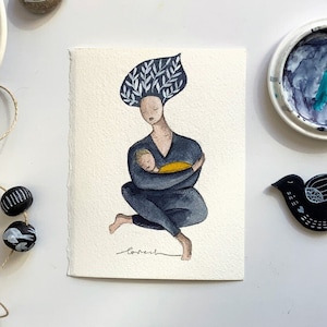 Arte di mamma e bambino, Arte di mamma e bambino, Dipinto di mamma che coccola il bambino, Acquerello originale, Arte murale della maternità, Regalo d'arte per neomamme