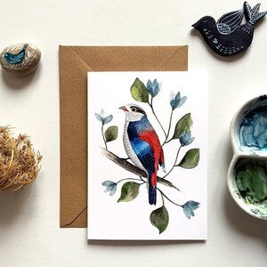 Paquet de cartes oiseau aquarelle, carte de voeux pour toutes les occasions, carte nature, carte postale animalière, paquet de 3 cartes, fleurs et oiseau, carte printemps, oiseau rouge