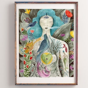 Arte mural de chakras, pintura espiritual, impresión de "Hablar con la verdad", arte del renacimiento, impresión del tercer ojo, arte místico de acuarela, impresión de la quinta dimensión