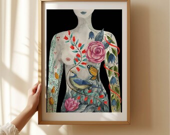 Watercolor Wall Art, Floral Watercolor Art Print, Spiritual Art Print, Feminine Art Print, Yoga Art Gift, Spiritual Gift, Lovrichartwork