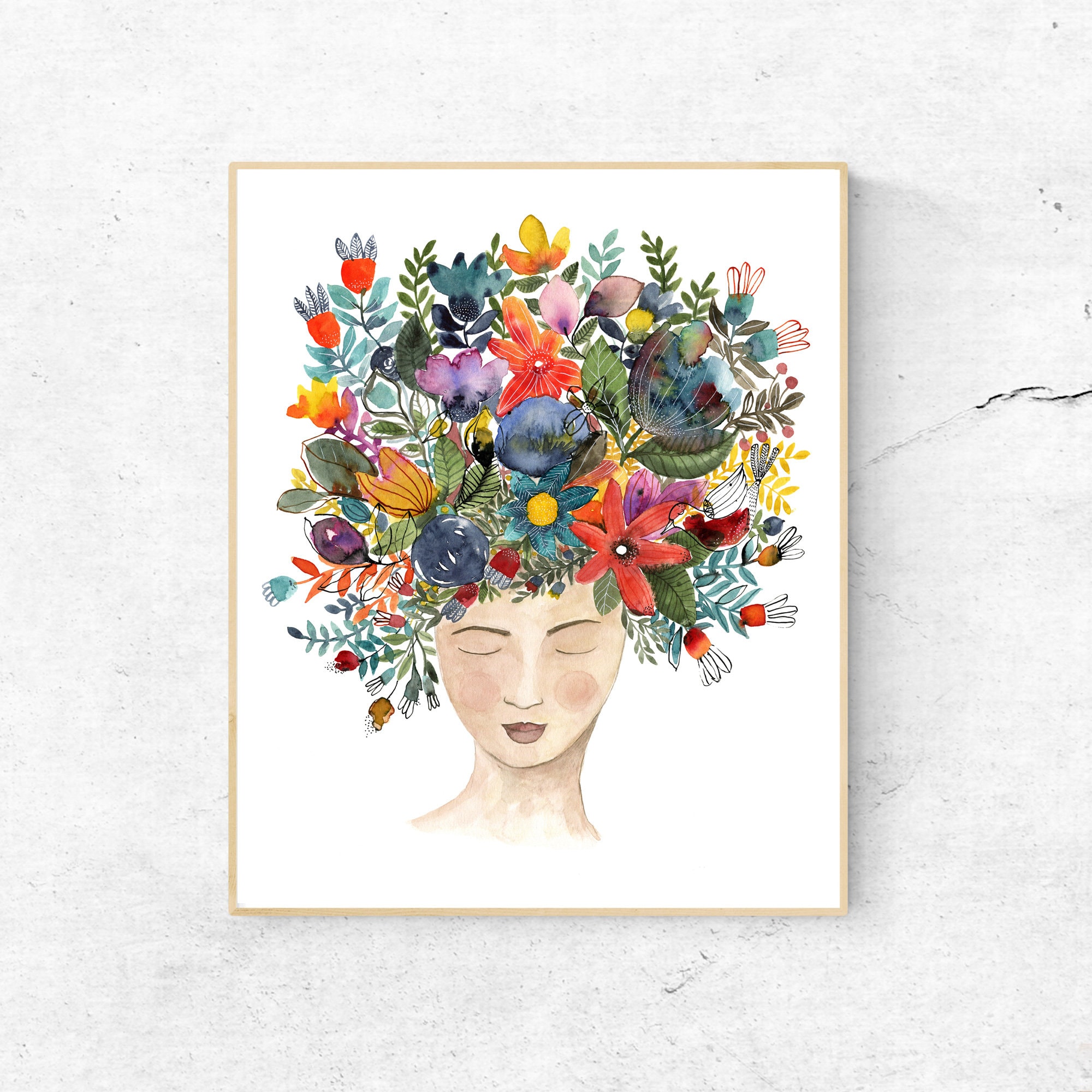 Mother Earth Wall Art Print, Floral Watercolor Print, Spiritual Woman ...