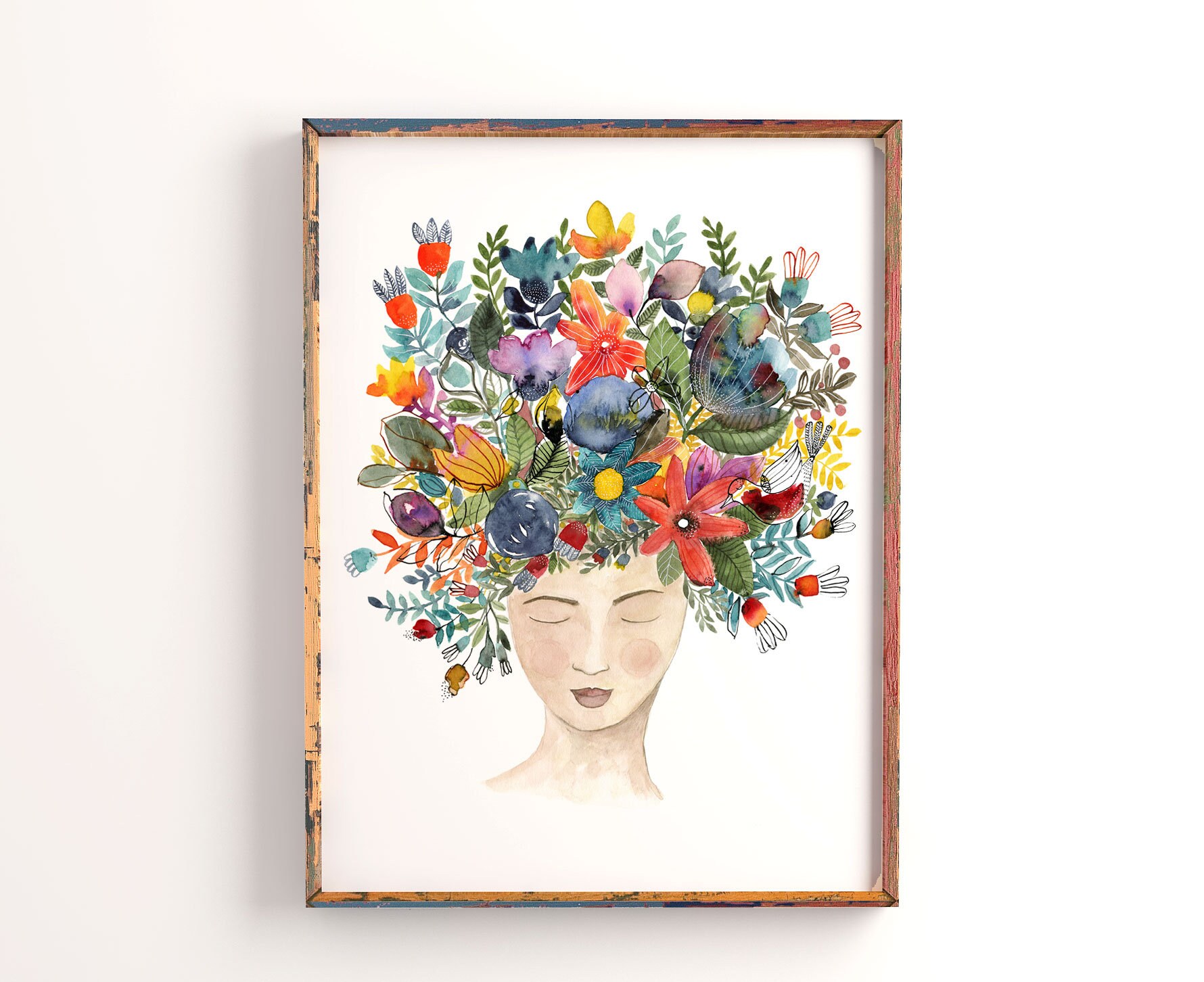 Mother Earth Wall Art Print, Floral Watercolor Print, Spiritual Woman ...