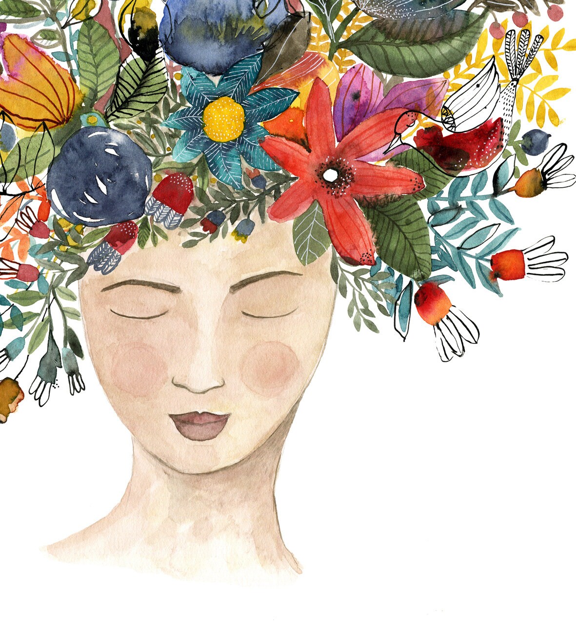 Mother Earth Wall Art Print, Floral Watercolor Print, Spiritual Woman ...