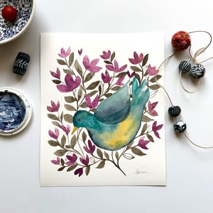Original watercolor painting bird, Bird wall Art, Animal Watercolor Wall Art, Botanical painting, Original Bird Illustration, Bird artwork image 2
