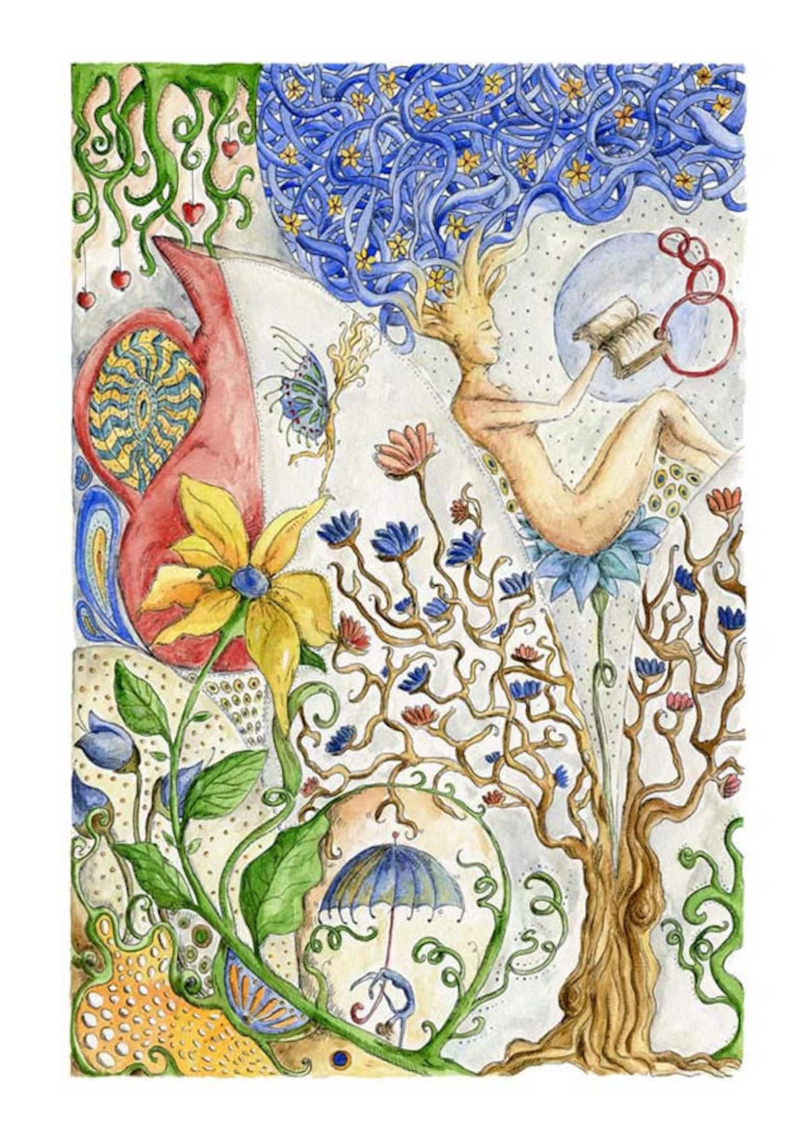 Whimsical Wall Art Colorful Illustration Print Tree Etsy