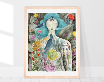 Second - Feminine spiritual art, Chakra art print, Feminine goddess art, whimsical wall art, Divine feminine painting, Watercolor painting