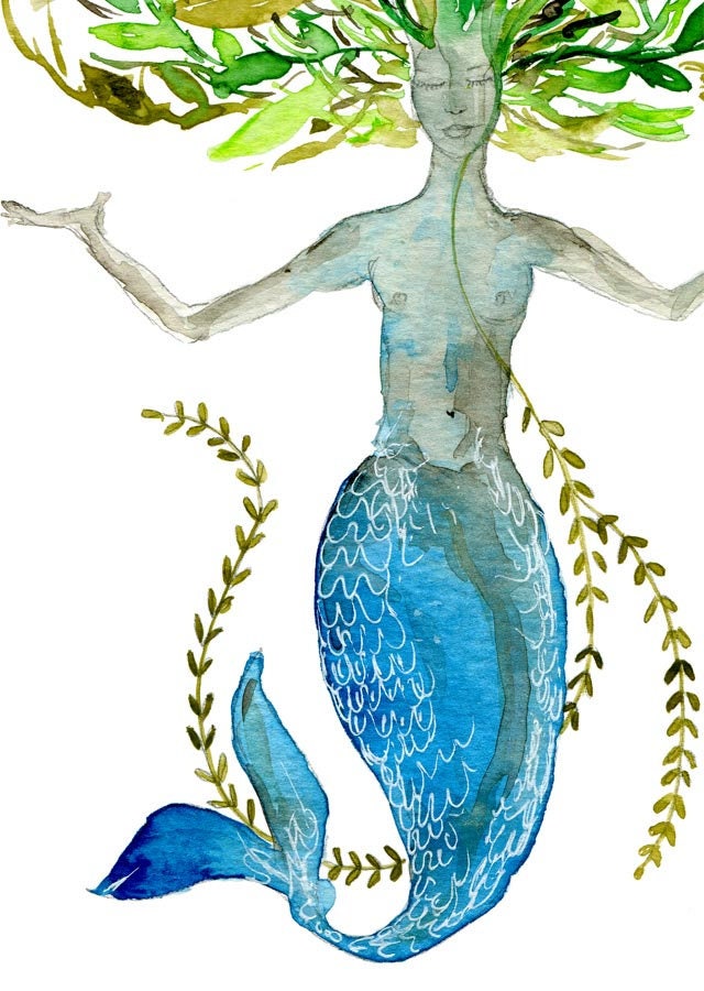 Mermaid Painting Wall Art Watercolor Flowers Mermaid Bedroom Etsy