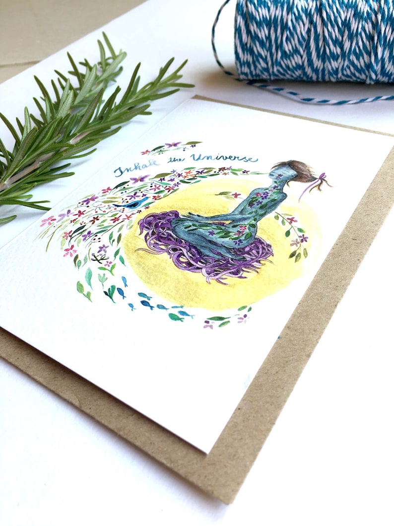 spiritual art quote yoga card watercolor zen birthday card