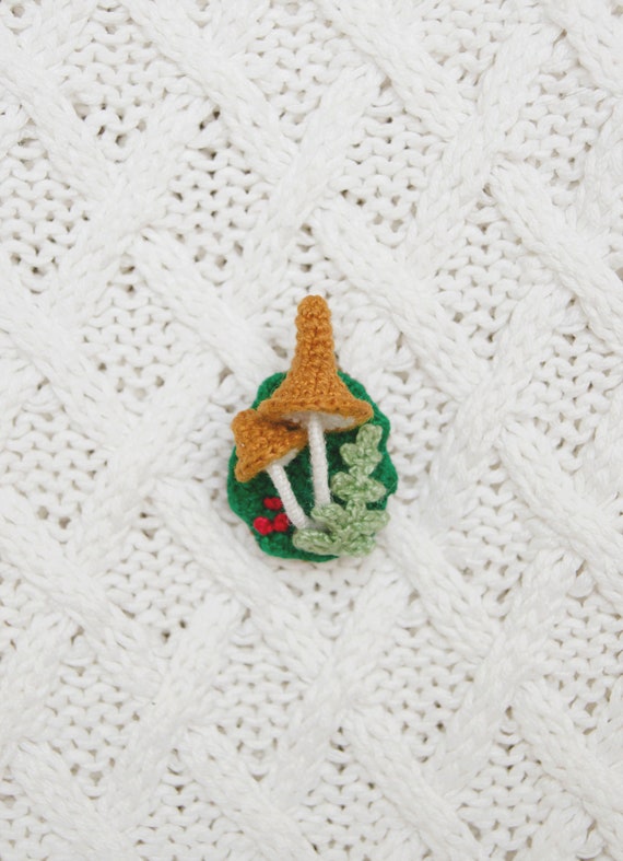 fungi brooch textile brooch Crochet brooch mushroom brooch knitted brooch fiber brooch sweet broch crochet jewelry
