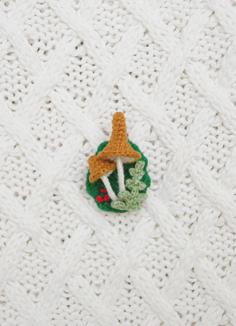 fungi brooch textile brooch Crochet brooch mushroom brooch knitted brooch fiber brooch sweet broch crochet jewelry