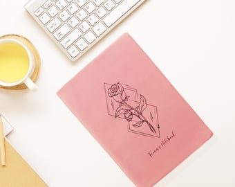 Personalized Leather Journal: Birth Month Flower Engraved Sheepskin Notebook