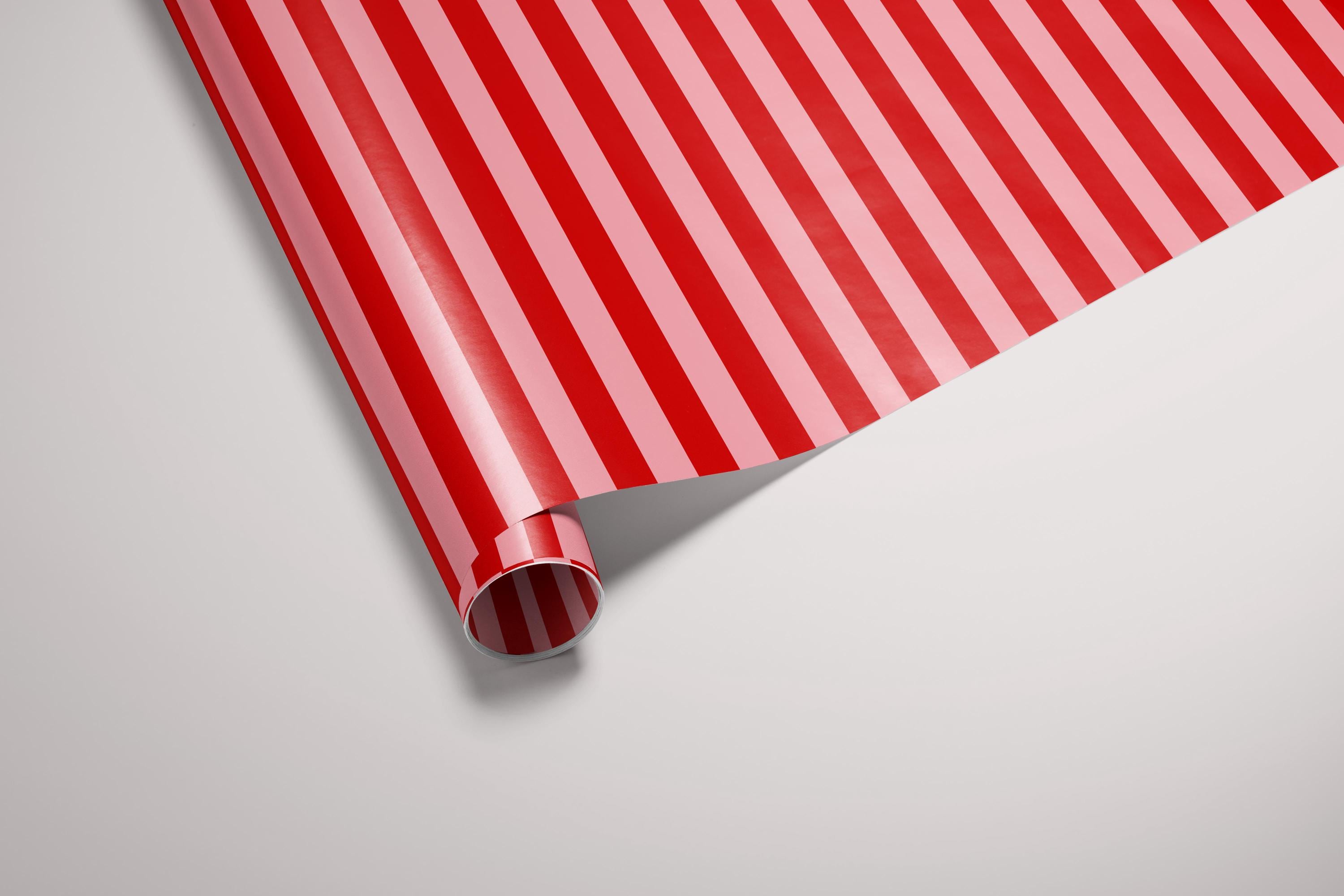 Gift Wrap Striped Pink and Red Geometric Wrapping Paper for Birthday and Anniversary Gift for Friend