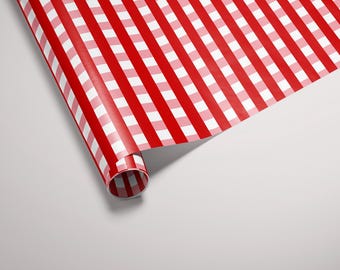 Gingham Wrapping Paper Pink Red White Checked Gift Wrap for Birthday Present for Friend