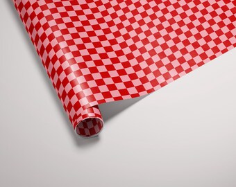 Present Checkerboard Pattern Gift Wrap Pink and Red Birthday Present Wrapping for Her