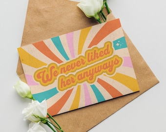 Tarjeta de divorcio divertida: Regalo sarcástico para amigos que terminan una relación.
