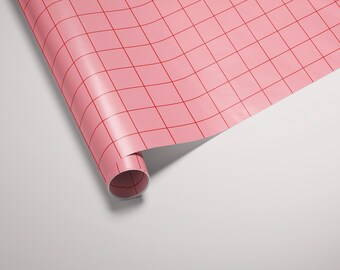Gift Wrap Lined Pink and Red for Her Geometric Wrapping Paper for Teacher Friend Gift