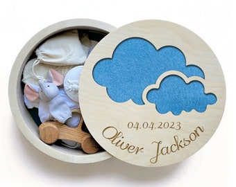 Personalized Keepsake Box, Christening Gifts for Boys, Gift for Godson, Custom Baby Box, Large Wooden Box, Treasure Box, Clouds party