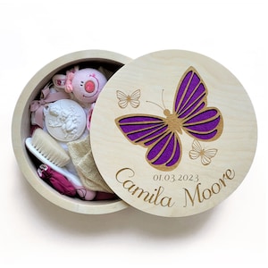 Aufbewahrungsbox mit Schmetterlingen, Holzschatzkiste, Schmetterlings-Trinketbox, Schmuckschatulle graviert, Einjähriges Mädchen Geburtstagsgeschenk, Geschenkideen