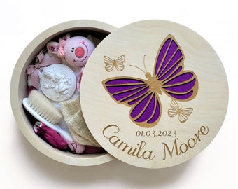 Keepsake Box with Butterflies, Wooden Treasure Box, Butterfly Trinket Box, Jewelry Box Engraved, One Year Old Girl Birthday Gift, Gift Ideas