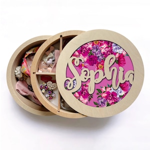 Joyero para niña, regalo de primer cumpleaños, regalo de día del santo, regalo único, caja de madera con 2 niveles, joyero para niñas personalizado, para niños pequeños