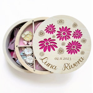 Blumenmädchen Geschenk Kleinkind, Kind Schmuckschatulle, Benutzerdefinierte Holzkiste, Bogen Halter für Mädchen, Schmuck Organizer Box, Schmuckschatulle mit Gravur