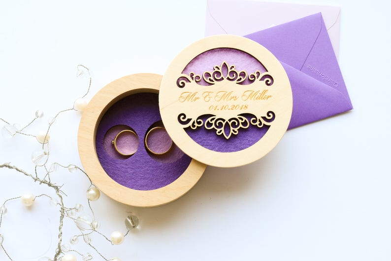 Ring box ideas, Spring wedding box, Lilac wedding ideas, Wedding ring box, Lace wedding ring, Ring Bearer Pillow, Engraved Ring holder image 3
