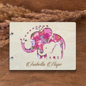 Album personalizzato per neonati con elefante, libro dei ricordi con copertina in legno personalizzato, regalo per la festa del neonato