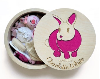 Bunny Baby Shower, Baby girl Christening Gift, Large Keepsake Box, Engraved memory box, Jewelry Treasure Box, Personalized Baby Keepsake Box