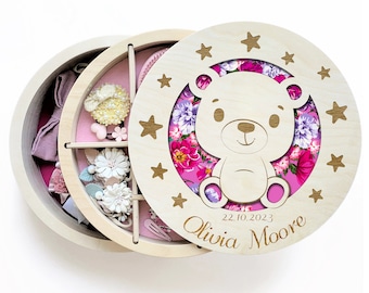 Teddy Bear Design, First Birthday Gift Box, Teddy Bear Baby Shower Girl, Teddy Bear Design Gift, Engraved Memory Box, Custom Baby gift box