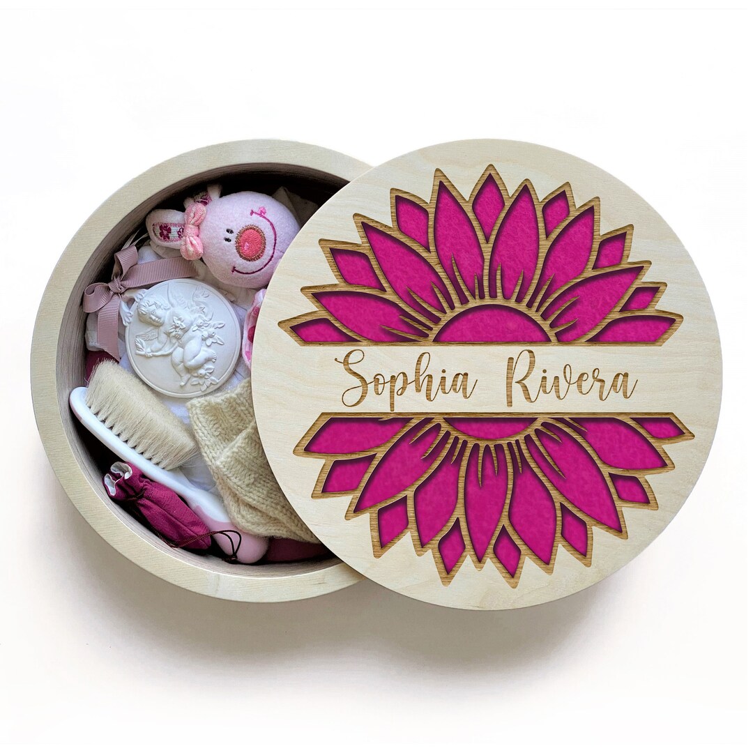 Wooden Box With Flowers, Hair Keepsake Box, Granddaughter Keepsake Box