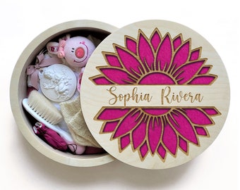 Wooden Box with Flowers, Hair Keepsake Box, Granddaughter Keepsake Box, Flower Girl Gift Ideas, Engraved Wooden Box, Baby Girl Gift Basket