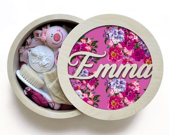 Keepsake Box with Flowers, Personalized Wooden Keepsake Box, Personalized Baby Keepsake Box, Memory Box Personalized, Engraved Memory Box