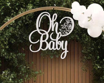 Oh Baby Decorative Sign for Baby Shower Background - Wooden Floral Banner