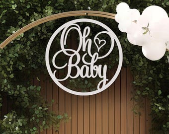 Wooden Gold Oh Baby Shower Banner Backdrop Sign for Baby&#39;s Arrival