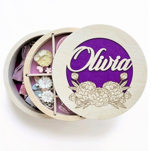 Boîte à bijoux pour fille, support pour noeud de cheveux, boîte-cadeau de premier anniversaire, boîte à bijoux personnalisée pour fille, support pour pince à cheveux, boîte à bijoux gravée