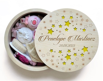 Personalised Baby Keepsake Box, Stars baby shower, Gifts Ideas For Boys Girls, Wooden box with Name, First Communion Gift Boy,  Memory Box