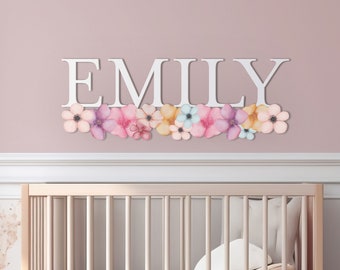 Flower Name Sign Nursery, Nursery Name Sign Girl, Baby Girl Gift, Floral Wall Decor, Personalized Wooden Name Sign, Cute and Unique Name