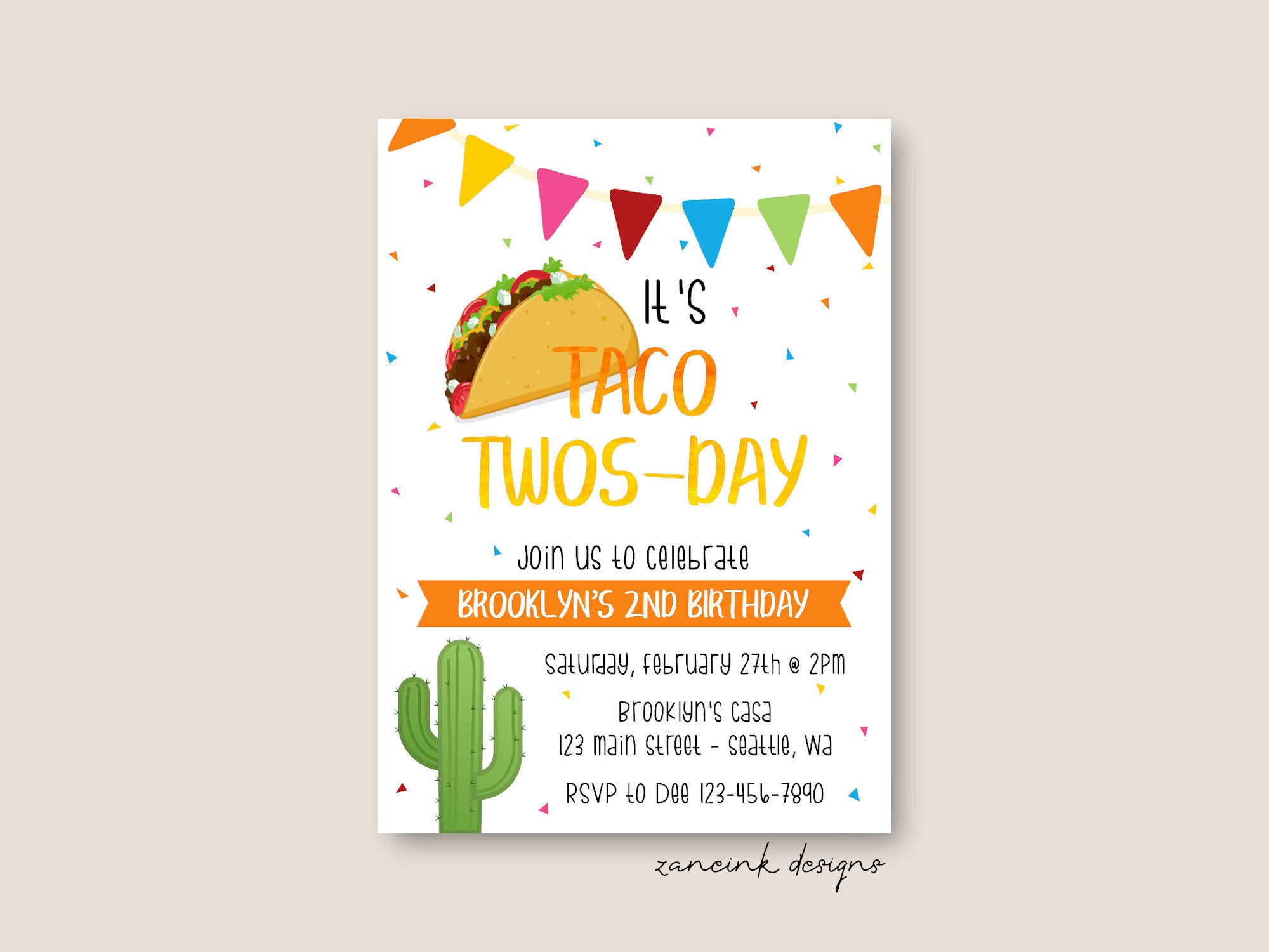 Taco Twosday Birthday Invitation Taco Party Invitation Taco Twosday 2nd Birthday Printable Digital