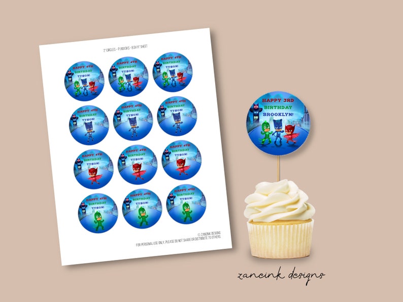 PJ Masks Cupcake Toppers, PJ Mask Birthday Cupcake Topper, Personalized ...