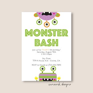 Monster Birthday Invitation, Monster Bash, Monster Party Invitation, Monster Birthday Bash Invitation, 5th Birthday, Printable, Digital