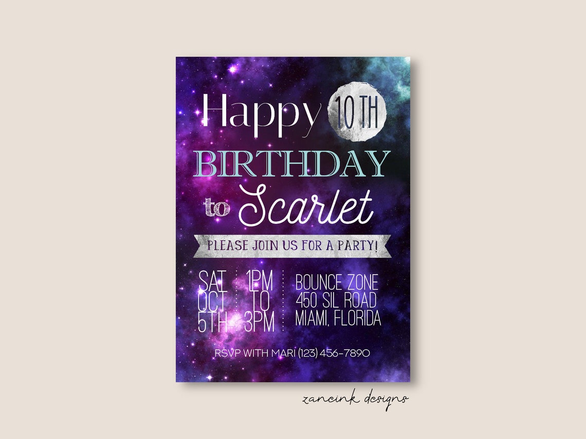 Galaxy Birthday Invitation, Galaxy Party Invitation, Nebula Stars ...
