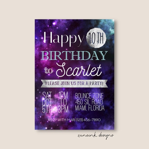 Editable Modern Galaxy Birthday Party Invitation Printable - Etsy