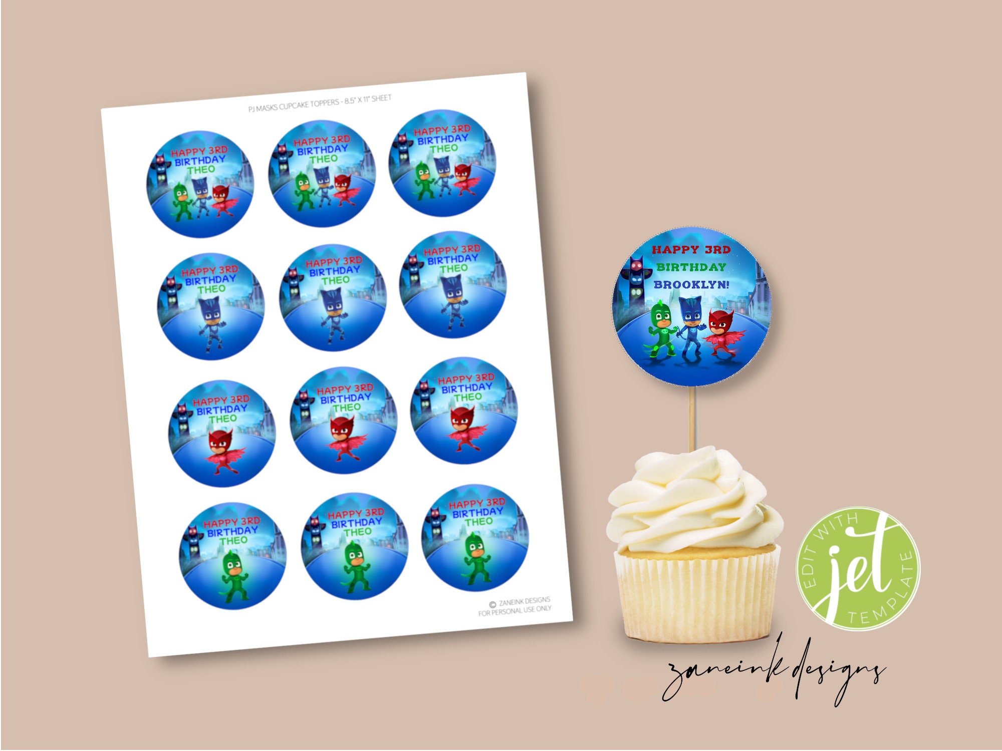 PJ Masks Cupcake Toppers, PJ Mask Birthday Cupcake Topper, Personalized ...