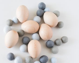 Raw Wooden Eggs in a Carton