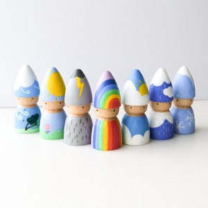 WEATHER Gnomes | Weather Peg Dolls Set | Wooden Figurines for Waldorf/Season Table/Open ended play/Wooden toys/Educational/Home learning